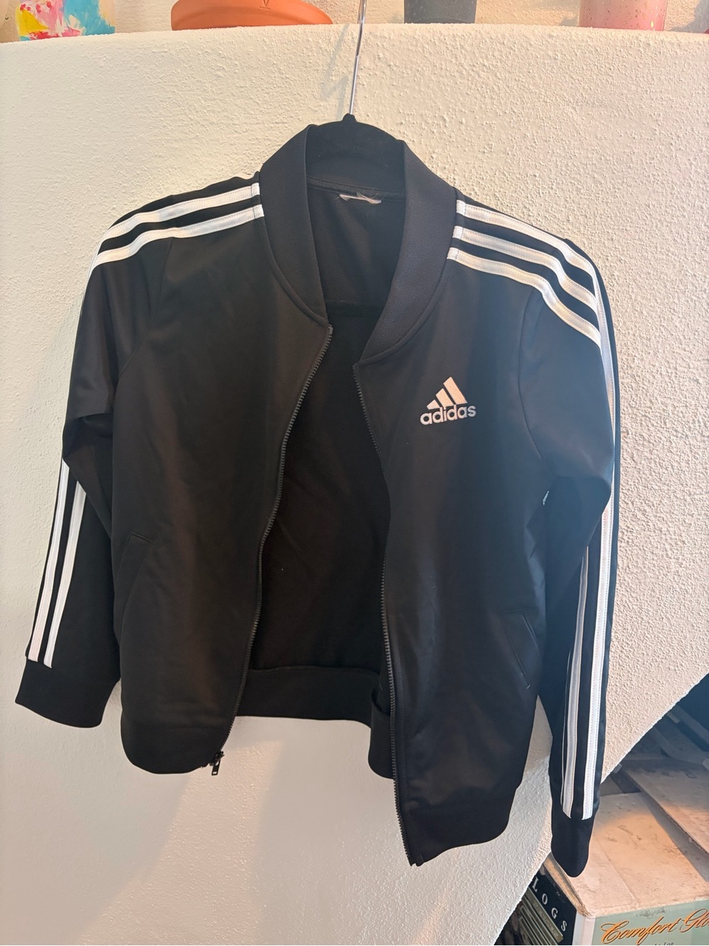 adidas Black Jacket with White Three-Stripes